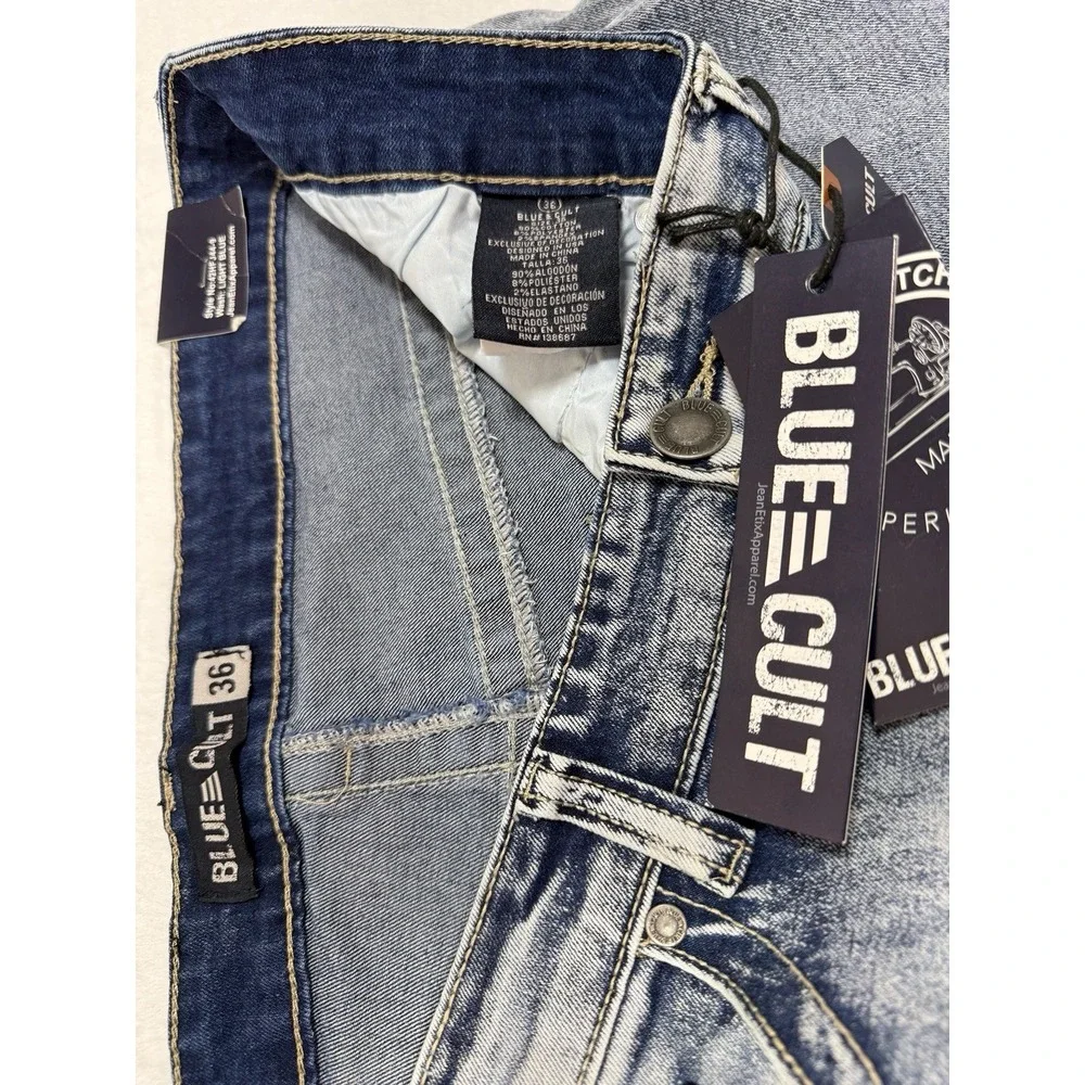 Blue Cult Tech Denim Mens Thick Stitch Jeans Fits 39x33 NWT (Tag 36) Bikercore